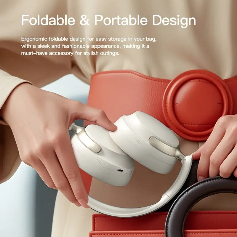 JR SY-T7 Bluetooth 5.4 Over-Ear Headset Wireless Headphones with Noise Cancelling Mic (Beige)