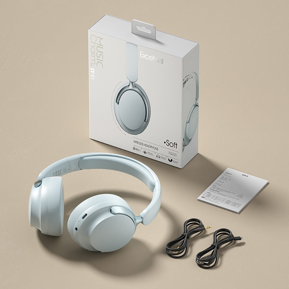 JR SY-T7 Bluetooth 5.4 Over-Ear Headset Wireless Headphones with Noise Cancelling Mic (Light Blue)