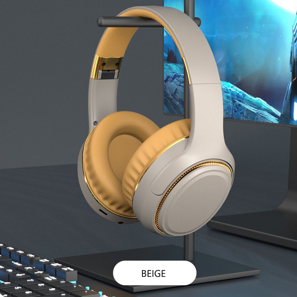 JR H6 Foldable Bluetooth 5.3 Wireless Headphone Over Ear Active Noise Cancelling Deep Bass Headset (Beige)