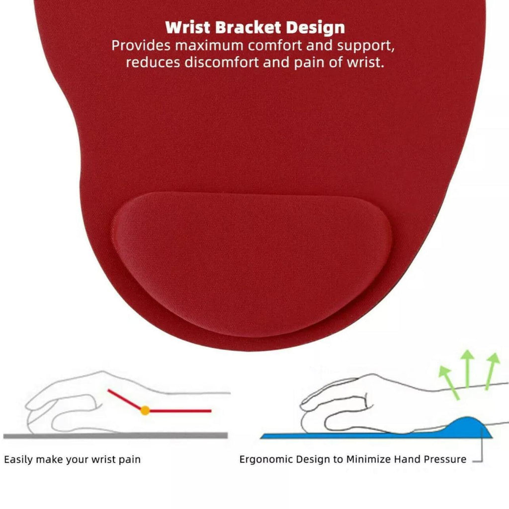 Comfort Mouse Pad with Built In Wrist Support Non Slip Ergonomic Mice Mat - Red