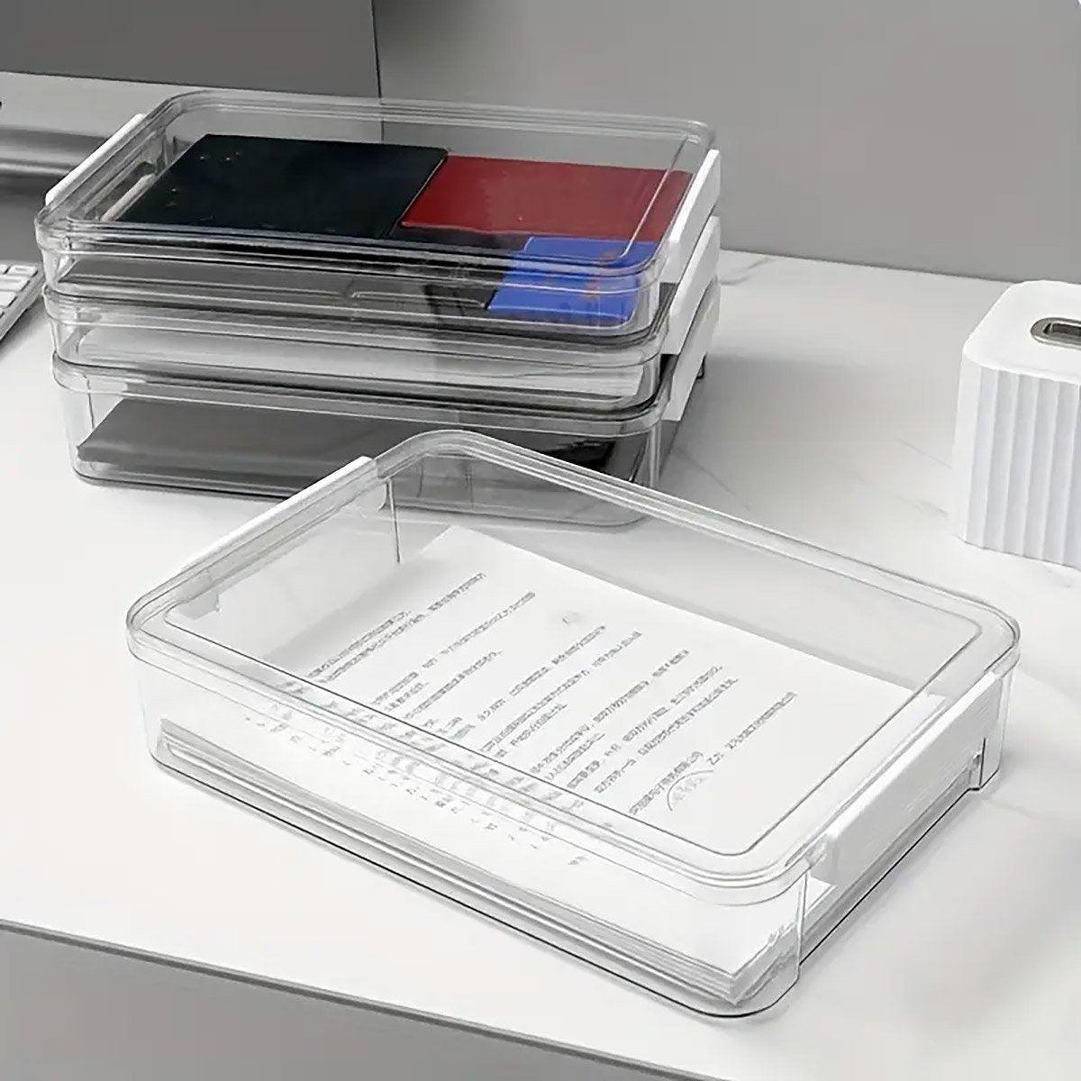 Large Capacity A4 File Storage Box Transparent Plastic Document Organizer Case - Small