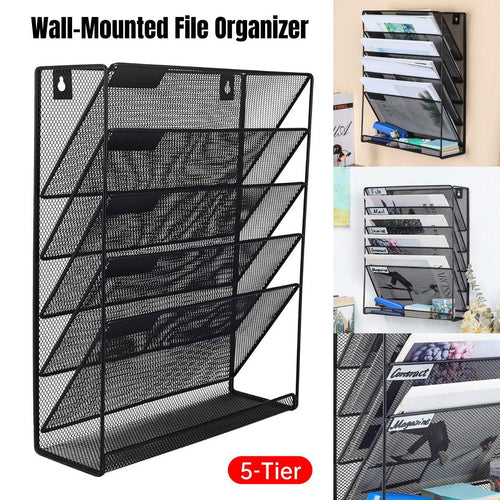 5 Tier Iron File Organiser Desktop File Management Shelf for Office Storage Desk