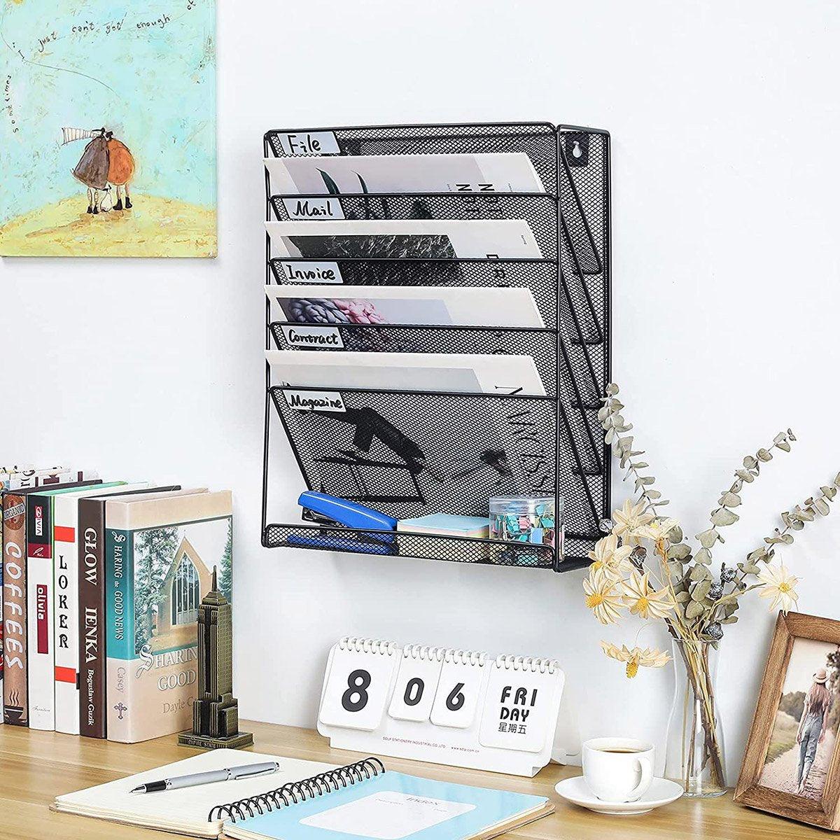 5 Tier Iron File Organiser Desktop File Management Shelf for Office Storage Desk