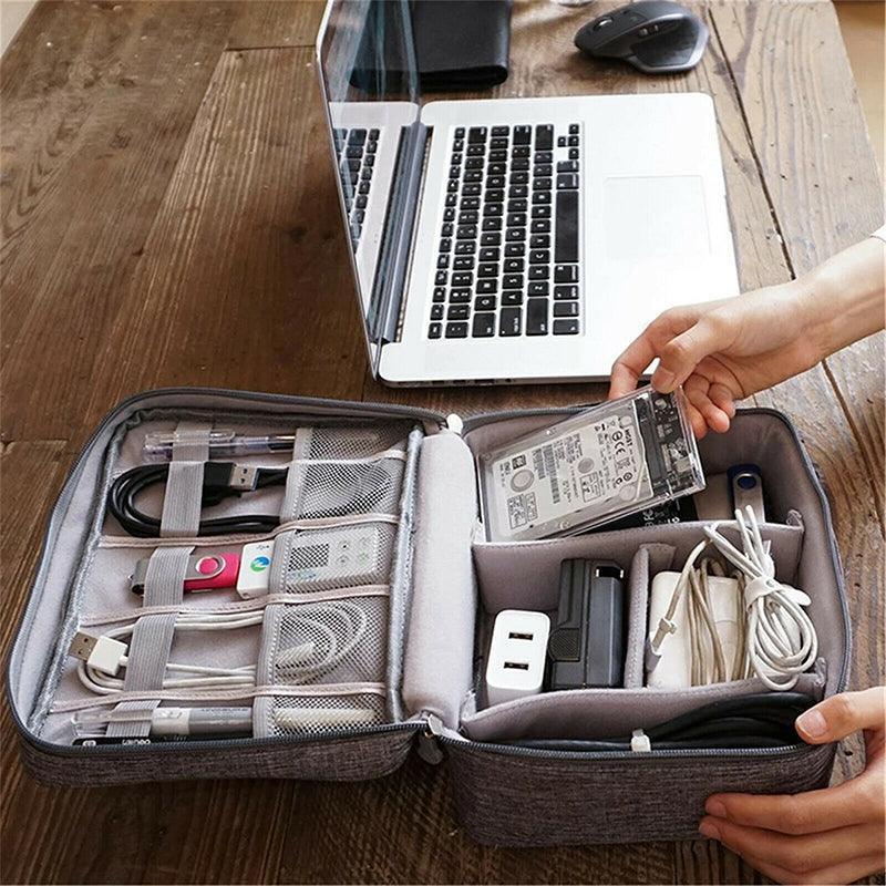 Cable Organizer Bag Charger USB Electronic Accessories Storage Travel Case - Navy