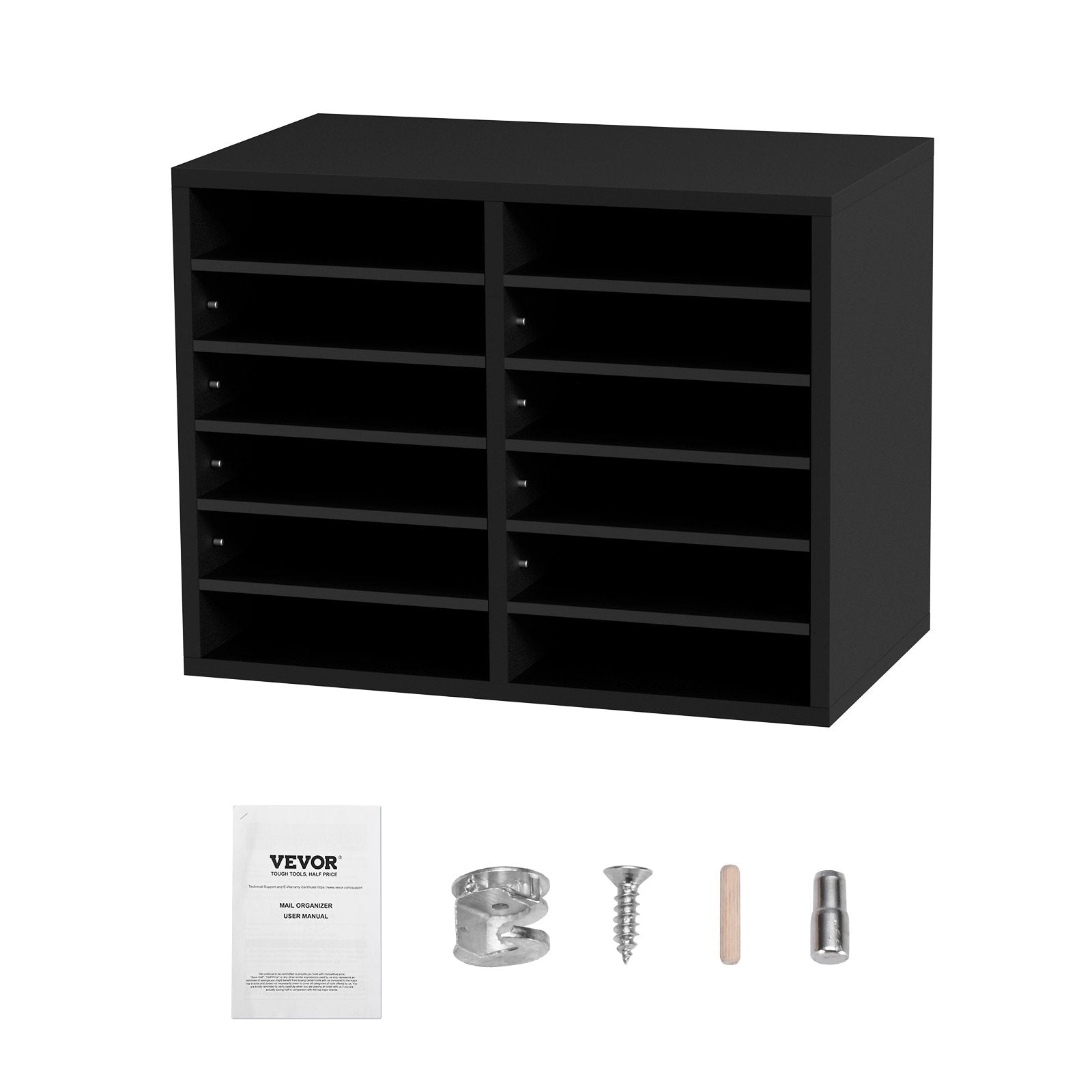 Wood Literature Organizer Adjustable File Sorter 12 Compartments Black