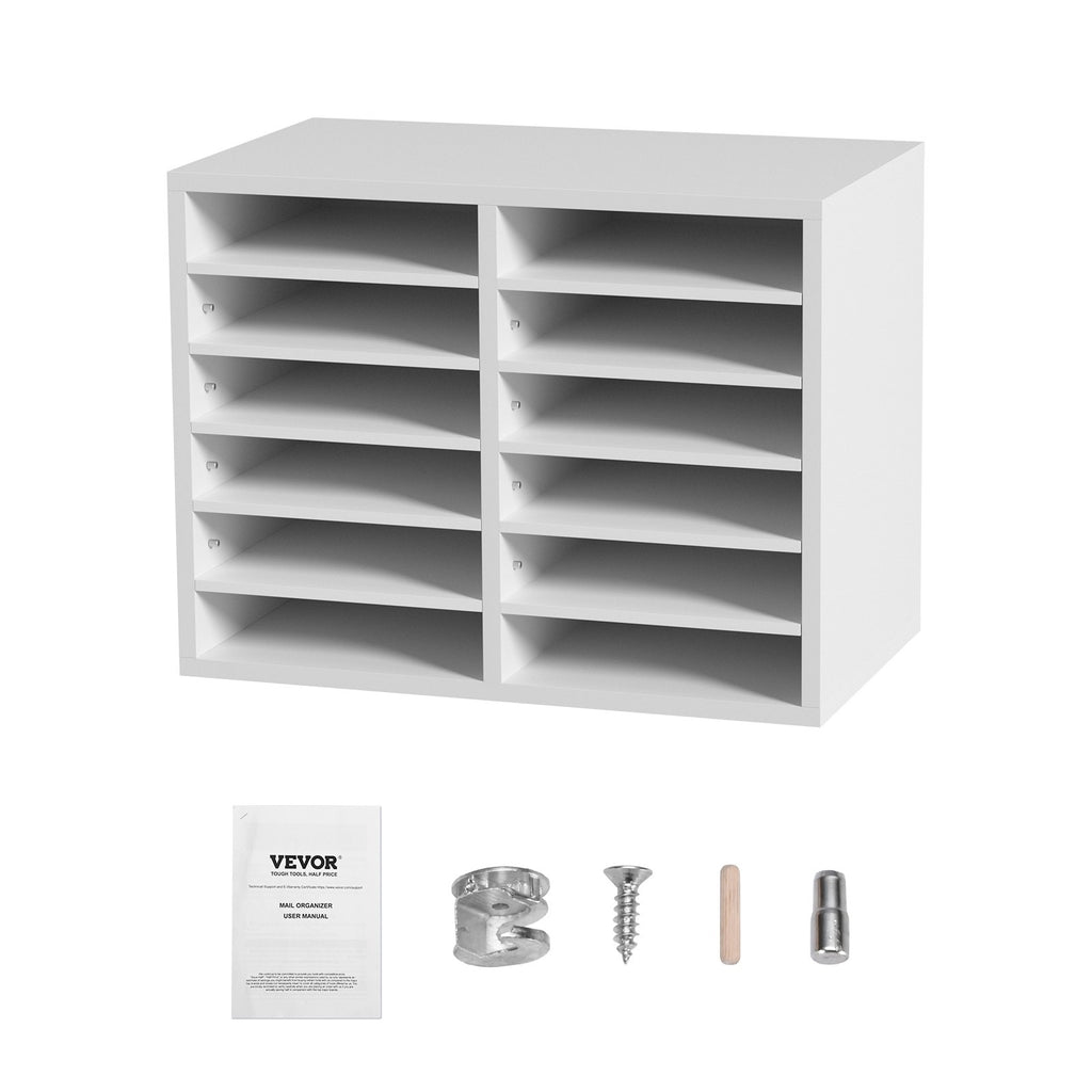VEVOR Wood Literature Organizer Adjustable File Sorter 12 Compartments White