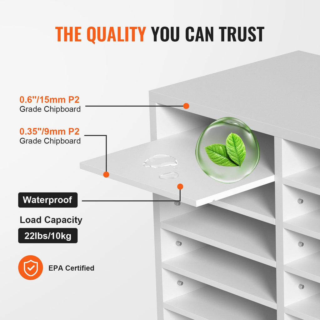 VEVOR Wood Literature Organizer Adjustable File Sorter 12 Compartments White