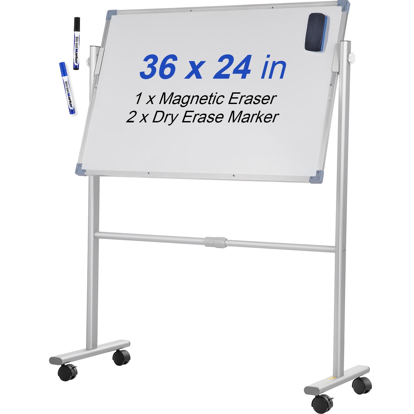 VEVOR Mobile Dry Erase Board Magnetic Whiteboard w/ Stand 60 x 90cm Double Sided
